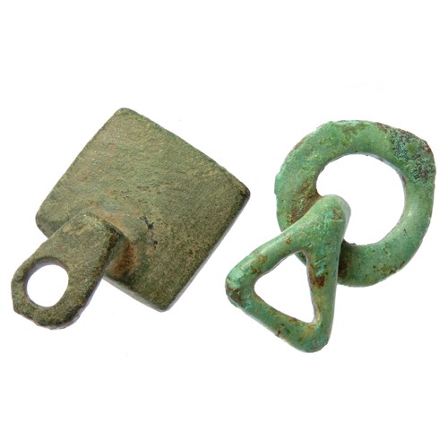 16 - Celtic Button and Loop Fasteners, circa 1st century AD. Copper-alloy, 8.1g. 34 mm & 30 mm, 13.0 gram... 