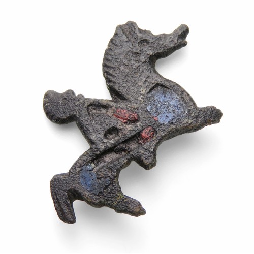 20 - Roman horse and rider brooch. Circa, 1st - 2nd century AD. Copper-alloy, 32mm x 24mm, 2.9g. Detailed... 