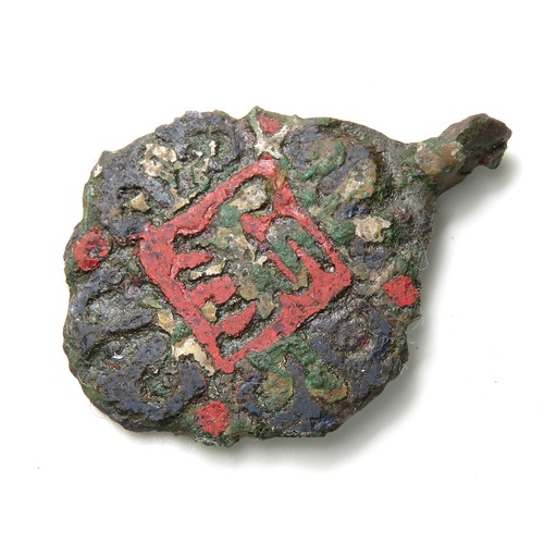 57 - Medieval harness pendant. Circa, 14th century AD. Copper-alloy, 40mm x 29mm, 10.9g. A quatrefoil pen... 