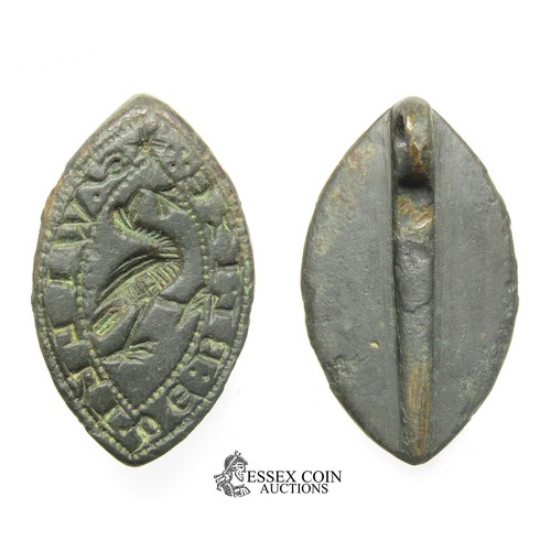 81 - Medieval Bronze Vesica Seal Matrix. Circa 13th-14th century AD. Copper-alloy, 8.04 grams. 29.96 mm. ... 