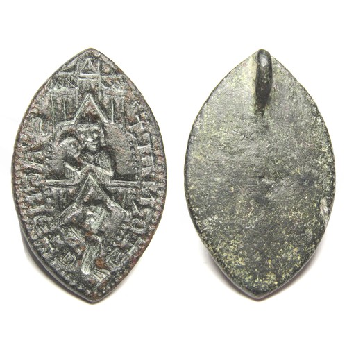 82 - Medieval Bronze Vesica Seal Matrix. Circa, 13th-14th century AD. Copper-alloy, 5.12 grams. 30.17 mm.... 