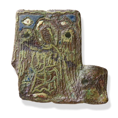 89 - Medieval limoges cross mount. Circa, 13th-14th century AD. Copper-alloy, 45mm x 43mm, 11.8g. A gilde... 