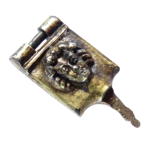 105 - Medieval Book Clasp. Circa 14th - 15th century AD. Silver, 2.9 grams. 24 x 11 mm. The front decorate... 