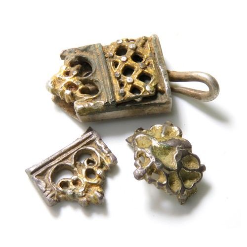 115 - Tudor silver-gilt fastener and ring bezel. A group of three silver-gilt items, all c. 16th century c... 
