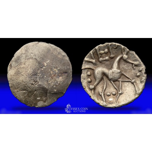 148 - Corieltavi Vepo silver unit. Vepo Vep type c. AD 15 - 40. Obverse: Blank, traces of wreath. Reverse:... 