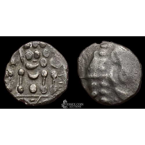 149 - Durotriges Silver Stater, Circa 50-20 B.C. Silver, 3.45 grams. 20.10 mm. Obverse: Wreath, cloak, and... 