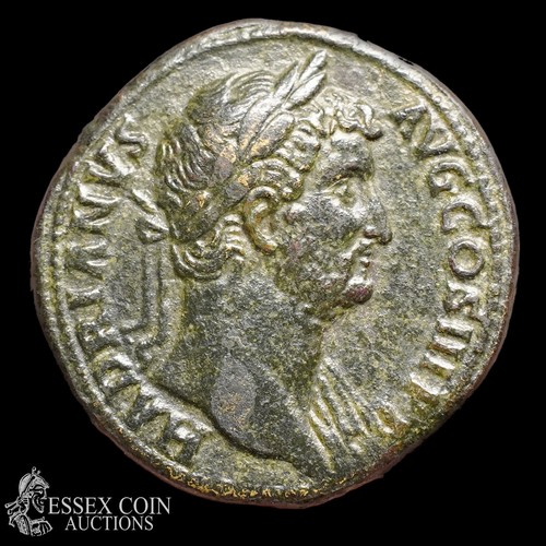 153 - Hadrian Sestertius, circa AD 135. Bronze, 21.99 grams, 30. 50 mm. Obv: laureate bust facing right, H... 