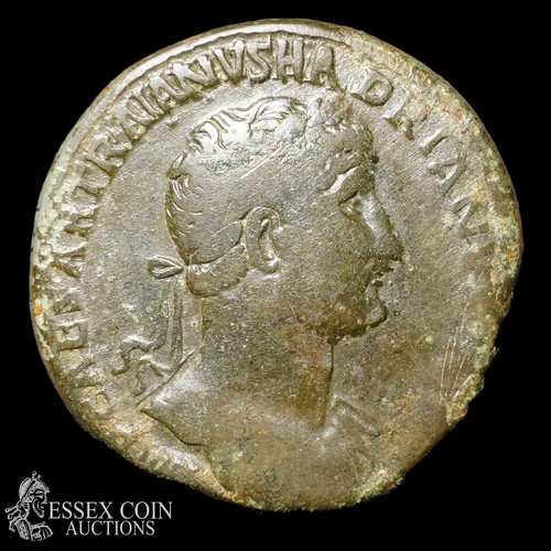 155 - Hadrian Sestertius. Bronze, 22.89 grams, 32.50 mm. Obv:  Laureate head right, +IMP CAESAR TRAIANVS H... 