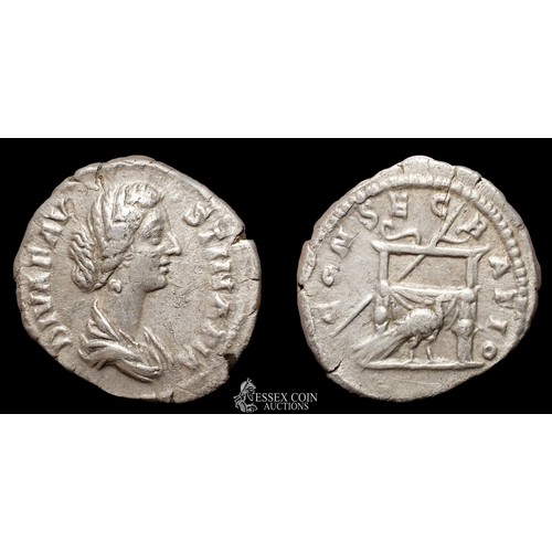 156 - Faustina Silver Denarius. Silver, 2.40 grams, 18.30 mm. Draped bust right, +DIVA FAVSTINA PIA. Rev: ... 