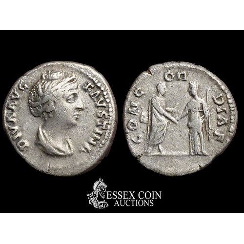 158 - Faustina Silver Denarius, circa 161-75. Silver, 2.78 grams, 17.50 mm. Obv: draped bust right, +DIVA ... 