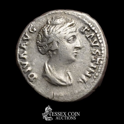 158 - Faustina Silver Denarius, circa 161-75. Silver, 2.78 grams, 17.50 mm. Obv: draped bust right, +DIVA ... 