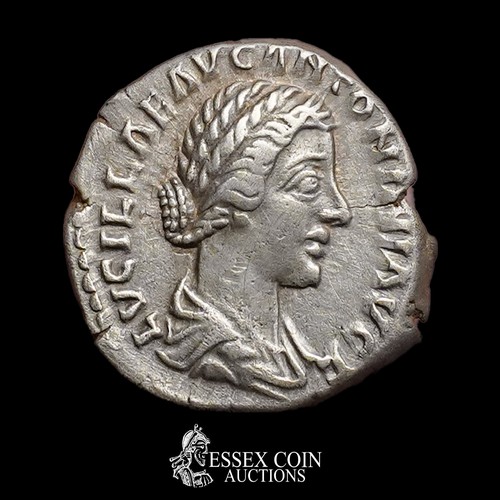 159 - Lucilla Silver Denarius, AD 164-182. Silver, 2.83 grams, 18.10 mm. Obv: Draped bust right, +LVCILLAE... 