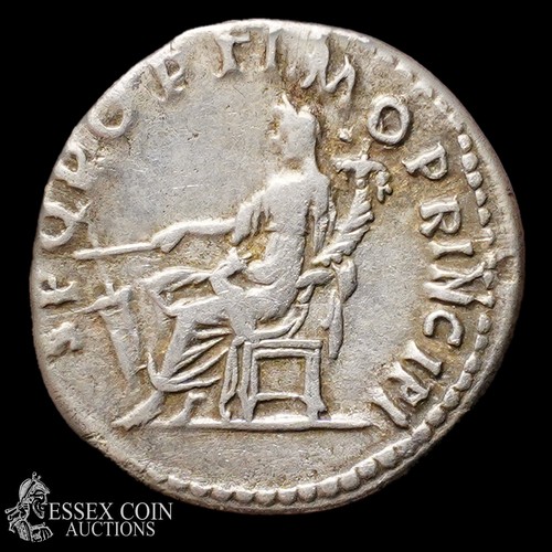 161 - Trajan Silver Denarius. Silver, 2.96 grams, 18.00 mm. Obv: Laureate, draped and cuirassed bust right... 