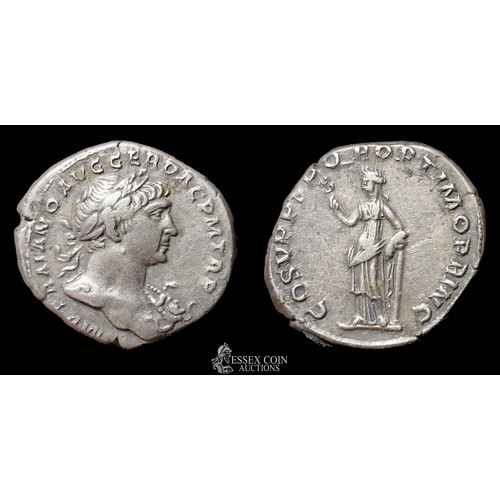 162 - Trajan Silver Denarius, Rome, AD 109. Silver, 3.18 g, 20.10 mm. Laureate bust right, IMP TRAIN AVG G... 