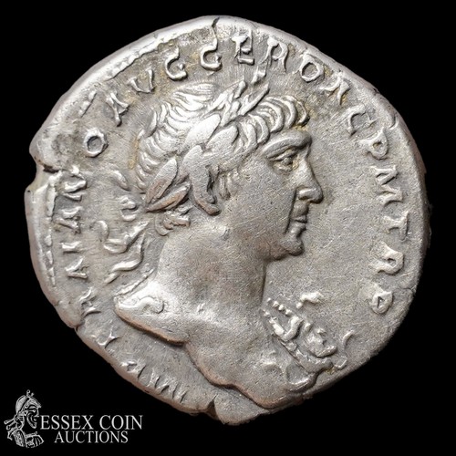 162 - Trajan Silver Denarius, Rome, AD 109. Silver, 3.18 g, 20.10 mm. Laureate bust right, IMP TRAIN AVG G... 