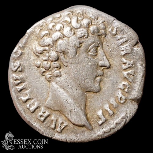 168 - Marcus Aurelius Silver Denarius, AD 161-180. Silver, 3.14 grams, 17.10 mm. Obv: Bare head of the you... 