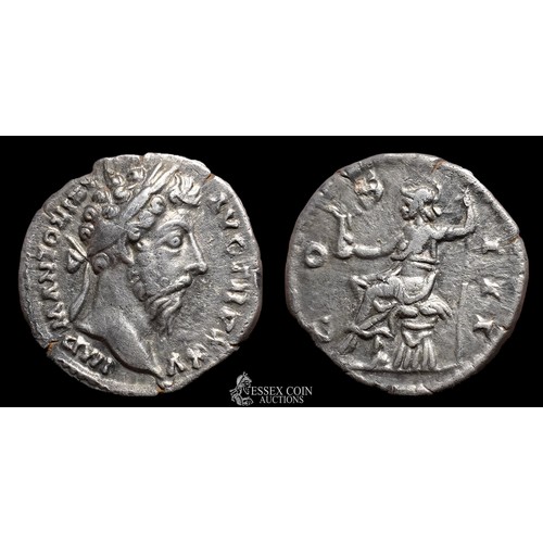 170 - Marcus Aurelius Silver Denarius, circa AD 161-180. Silver, 3.03 grams, 17.50 mm. Obv:  laureate bust... 