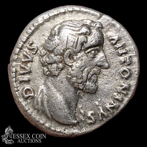 171 - Divus Antoninus Pius Silver Denarius. Silver,  2.73 grams 17.05 mm. Obv: Bare head right, +DIVUS ANT... 