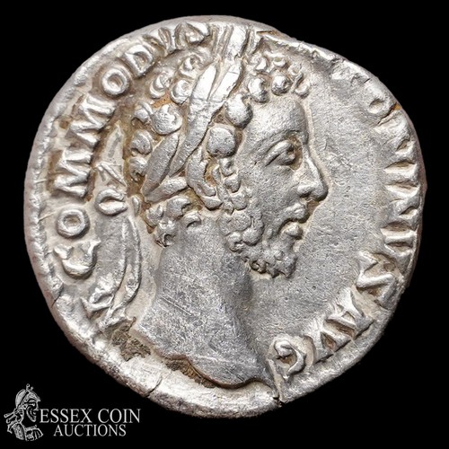 172 - Commodus Silver Denarius, 181 AD. Silver, 2.93 grams, 16.20 mm. Obv: Laureate head right, +M COMMODV... 