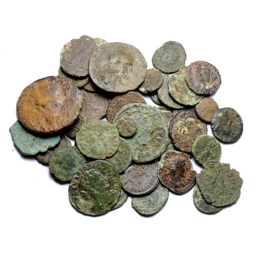 180 - Roman bronze coin group. 44 bronze coins mostly late 3rd to 4th century AD, some earlier.