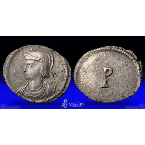 181 - Anonymous one-third siliqua, Constantinople, 330 AD. Obverse: Helmeted, draped bust of Roma left, se... 