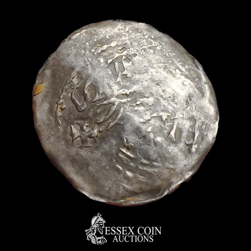 193 - Stephen Penny, 1135-54. Silver, 0.90 grams, 18.40 mm. Obv: crowned bust right, arm to edge of coin w... 