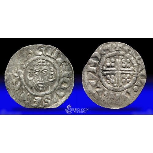 215 - John short cross penny. Silver, 19mm, 1.38g.Obv: crowned facing bust holding sceptre, +HENRICVS REX.... 