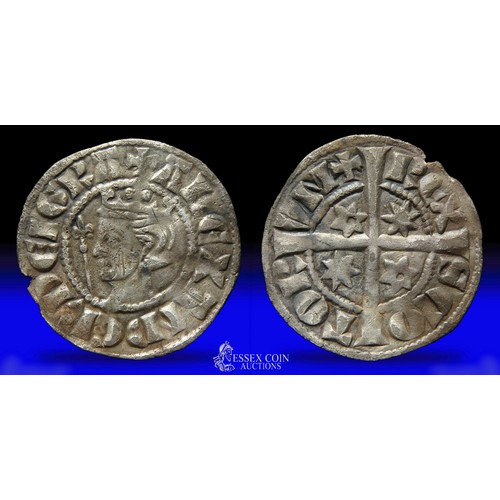 242 - Alexander III penny, second coinage (1280-6). Silver, 20mm, 1.30g. Obv: crowned left-facing bust hol... 