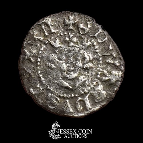 245 - Edward II silver farthing,1307-27. Silver, 0.34 grams, 11.35 mm. Obv: crowned front-facing bust, +ED... 