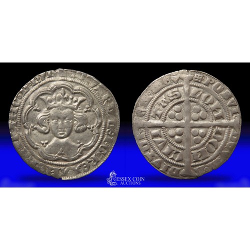 250 - Edward III groat, pre-treaty coinage. Silver, 28mm, 4.47g. Obv: crowned facing bust, +EDWARD DEI G R... 