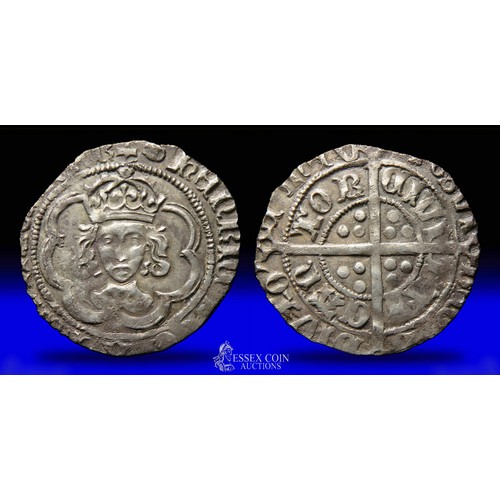 278 - Henry VII halfgroat, Canterbury. Silver, 20mm, 1.40g. Obv: facing crowned bust in double tressure of... 