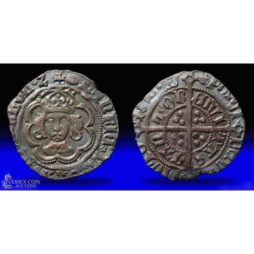 279 - Henry VII halfgroat, Canterbury mm tun. 20mm, 1.38g. Obv: facing crowned bust in double tressure of ... 