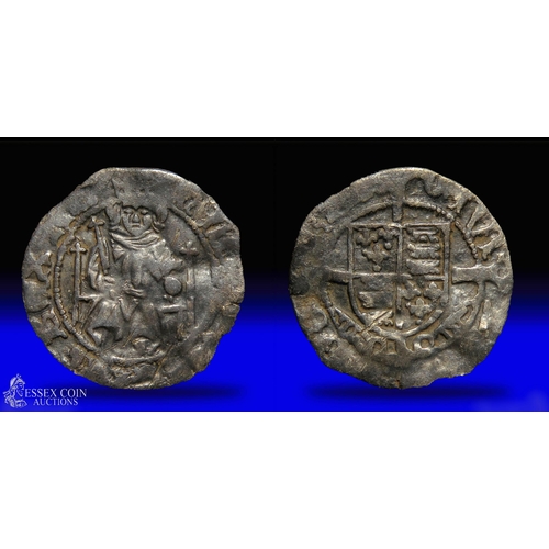 280 - Henry VII sovereign penny. Silver, 16mm, 0.7g. Obv:  facing seated figure of King on throne with orb... 