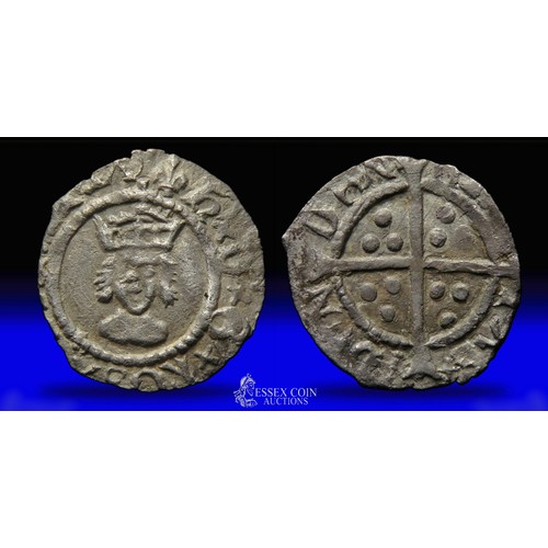 290 - Henry VIII halfpenny, second coinage 1525-44. Silver, 11mm, 0.38g. Obv: Crowned facing bust, +HENRIC... 