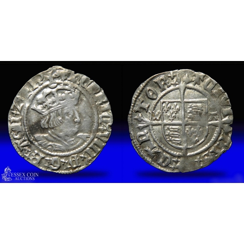 294 - Henry VIII halfgroat, second coinage 1526-44. Silver 19mm, 1.17g. Obv: crowned right-facing bust, HE... 