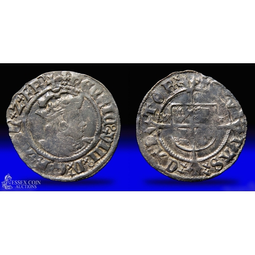 296 - Henry VIII halfgroat, second coinage, 1526-44. Silver, 20mm, 1.36g. Obv: crowned right-facing bust, ... 