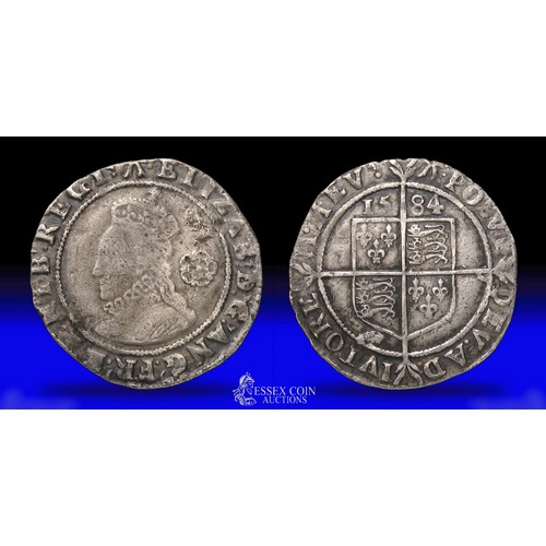 299 - Elizabeth I sixpence, Sixth Issue date 1584. Silver, 26mm, 2.8g. Obv: crowned bust right, rose behin... 