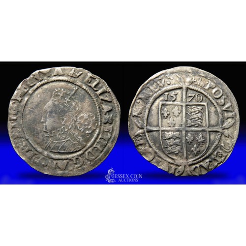 305 - Elizabeth I threepence, third and fourth issue, dated 1570, mm coronet. Silver, 25mm, 2.83g. Obv: cr... 