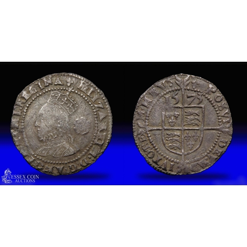 309 - Elizabeth I threepence 1573, mm acorn. Silver, 19mm, 1.34g. Obv: crowned left facing bust, rose behi... 