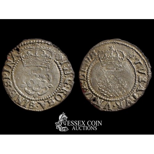 316 - James I Halfgroat, second coinage, 1604-19. Silver, 0.79 grams, 17.40 mm. Obv: crowned rose, beaded ... 