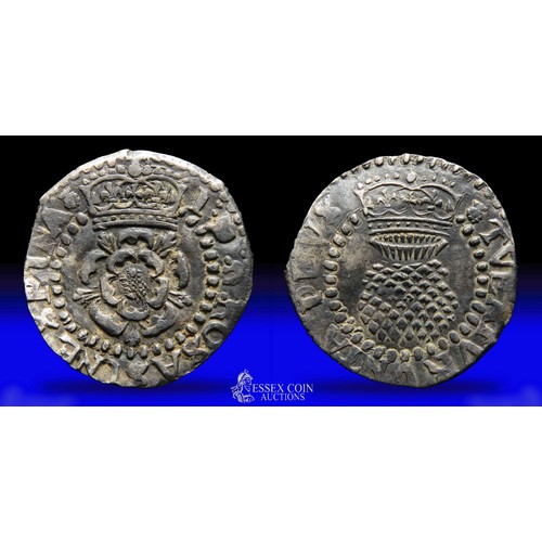 321 - James I halfgroat, third coinage 1619-25. Silver, 16mm, 1.04g. Obv: crowned Tudor rose, +I D G ROSA ... 