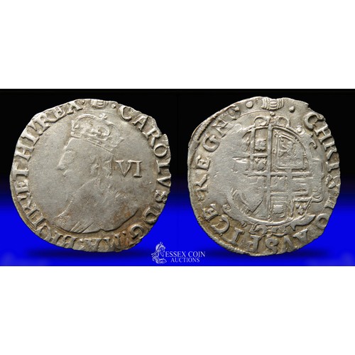 328 - Charles I sixpence, mm tun. Silver, 25mm, 3.07g. Obv: crowned left facing, XI behind, +CAROLVS D G M... 