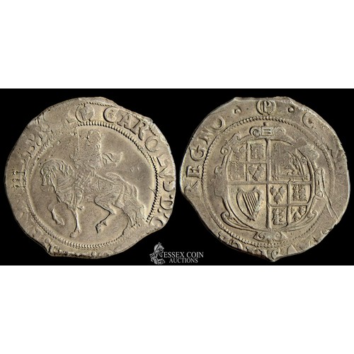 329 - Charles I Halfcrown. Silver, 14.86 grams. 34.19 mm. Obv: king on horse left, sword behind shoulder, ... 