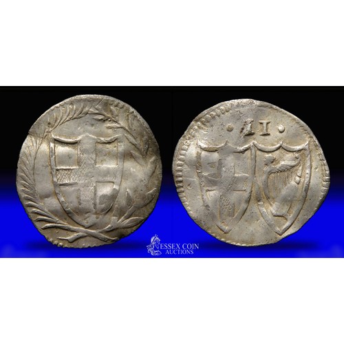 336 - Commonwealth halfgroat. Silver, 18mm, 0.94. Obv: English shield within laurel and palm wreath, rev, ... 