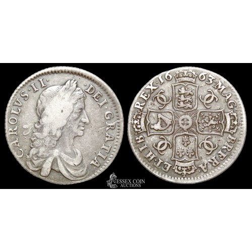 340 - Charles II Shilling, dated 1663. Silver, 5.82 grams. 24.44 mm. Obv: first draped bust variety, laure... 