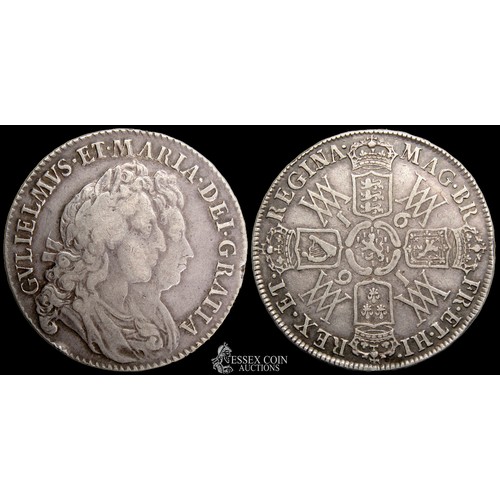 343 - William & Mary Halfcrown, 1691. Silver, 14.83 grams. 33.19 mm. Obv: conjoined busts right, +GVLIELMV... 