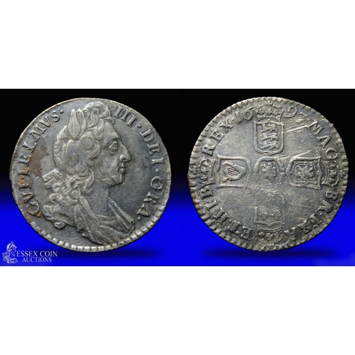 344 - William III sixpence 1697. 21mm, 3.1g. Obv: first laureate and draped bust right, +GVLIELMVS  III DE... 