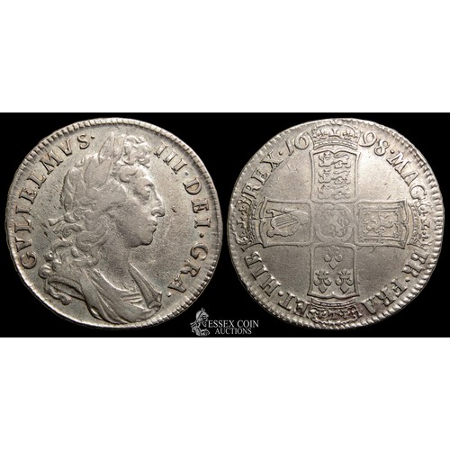 349 - William III Hallfcrown 1698. Silver, 14.75 grams. 33.01 mm. First laureate and draped bust right, +G... 