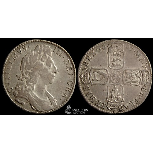 351 - William III Halfcrown. Silver, 15.02 grams. 33.15 mm.. 32.60 mm. First laureate and draped bust (typ... 