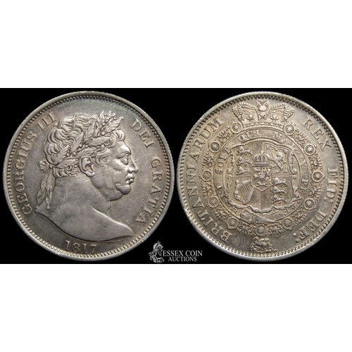 366 - George III Halfcrown, dated 1817. Silver, 14.16 grams. 32.22 mm. Obv: Large laureate bust right, dat... 